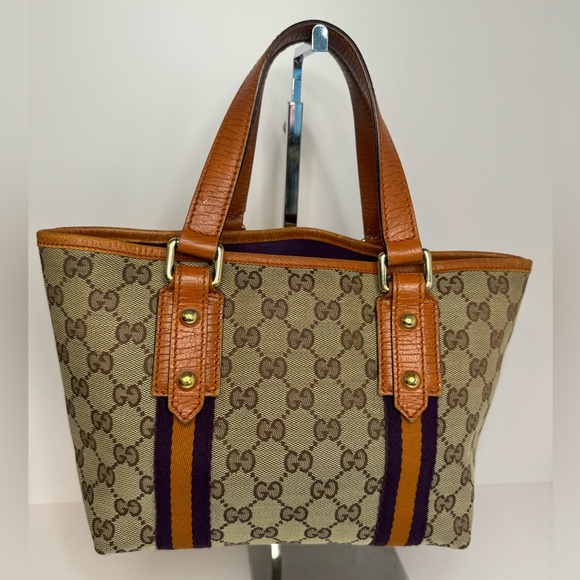 Gucci GG Monogram Sherry Line Canvas & Leather Smaller Tote Bag w/ Gucci Charm - Picture 5 of 17